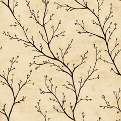 Wall Mural - A pattern of branches and leaves, with a brownish color scheme