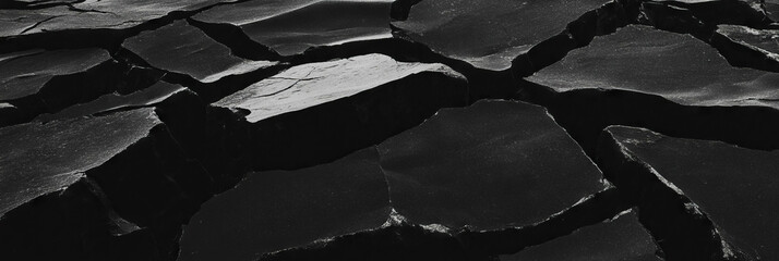 Poster - Black textured wall surface showcasing heavy grunge effect with cracks and rough edges