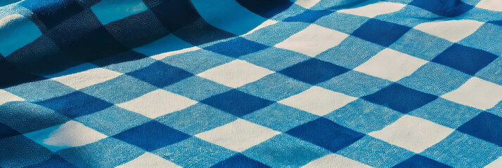 Poster - Checkered blue cotton tablecloth featuring a soft texture ideal for dining settings