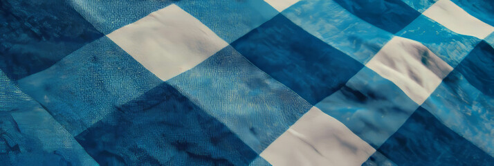 Poster - Texture of cotton tablecloth featuring a large blue and white checkered pattern