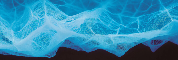 Poster - Elegant blue lace tablecloth showcases intricate web-like texture and delicate patterns