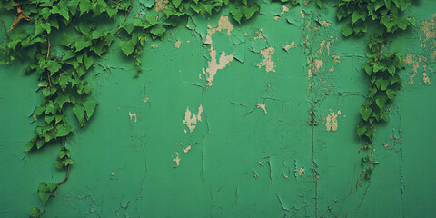 Poster - Textured bottle green wall with ivy and a heavy grunge effect in a natural setting
