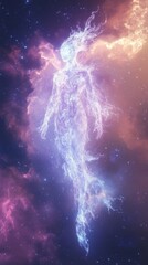 Wall Mural - Ethereal figure composed of light and cosmic dust floats