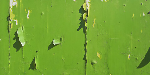 Poster - Bright lime green wall with rough texture and chipped paint revealing grunge markings