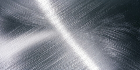 Poster - Bright silver wall surface marked by scratches and dark grunge streaks revealing texture depth