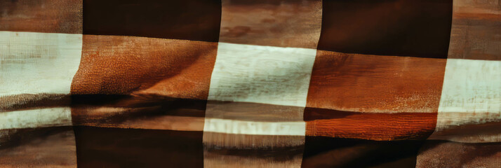 Poster - Textured brown plaid tablecloth with intersecting lines and coarse details for rustic settings