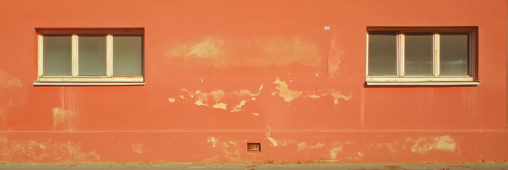 Poster - Faded burnt sienna wall with distinct markings and windows