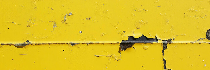 Poster - Faded canary yellow wall texture with grunge markings and peeling paint