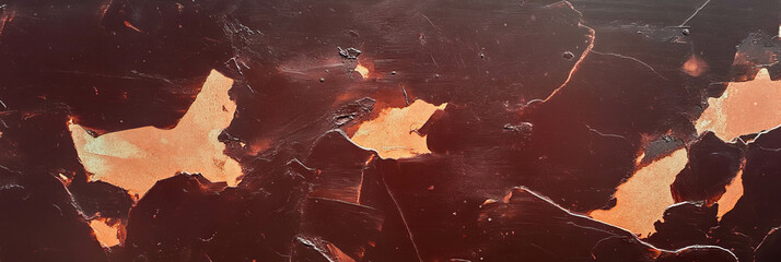 Poster - Textured chocolate brown wall with beige markings and rough scratches creates an artistic effect