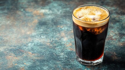 Poster - A glass of cold brew coffee with frothy foam and space beside it for text or design.
