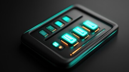 Poster - a glowing battery indicator on a digital display, futuristic design with negative space.