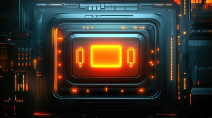 Poster - a glowing battery indicator on a digital display, futuristic design with negative space.