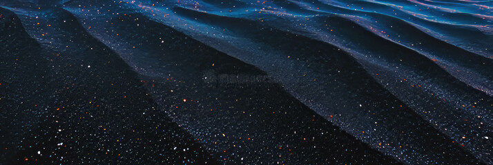 Poster - Texture of compacted black sand with smooth surface and subtle tire tracks
