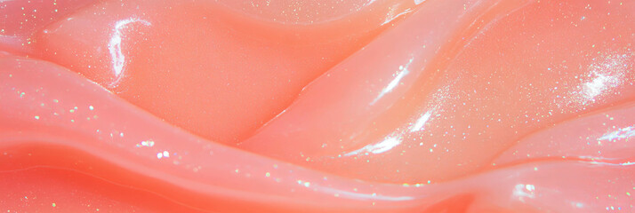 Aufkleber - Coral pink shimmering gel with flowing texture and holographic shimmer under soft light