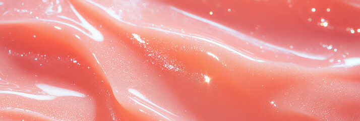 Poster - Coral pink liquid gel with shimmering texture flowing gently in a soft wave pattern