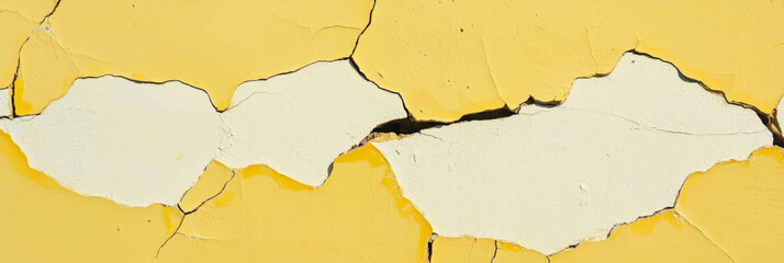 Poster - Cream yellow wall texture with cracked plaster and subtle grunge details