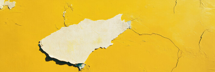 Poster - Cracked plaster texture on cream yellow wall with grunge effect showcasing unique patterns