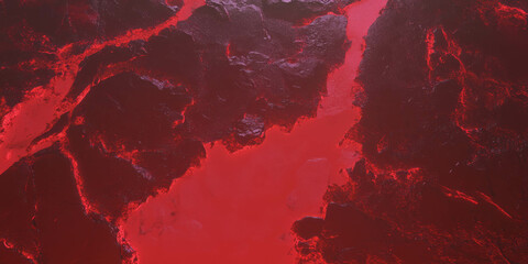 Poster - crimson red wall texture with chipped paint and dark grunge markings in urban setting