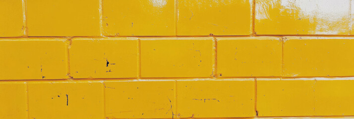 Poster - Dark amber yellow wall texture with stained bricks and deep grunge markings