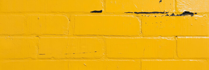 Poster - Exploring the texture of a dark amber yellow wall with stained brick and deep grunge markings