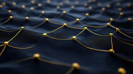 Fototapete - Intricate network of golden dots, a 3d visualization of interconnected nodes in digital space