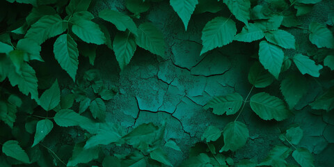 Aufkleber - Dark forest green wall texture with cracked surface creating a deep grunge aesthetic