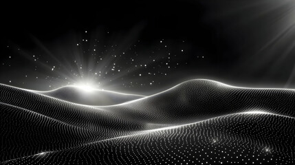 Poster - Silver sunrise, digital landscape, particles