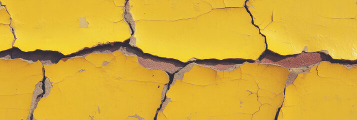 Poster - Intricate texture of dark mustard yellow wall featuring cracks and deep grunge details