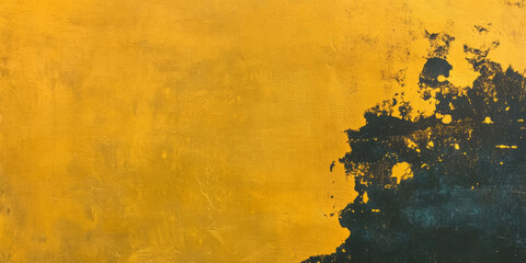 Poster - Vibrant deep gold wall with grunge texture and dark markings in an abstract background setting