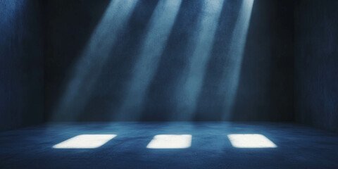 Poster - Deep silver pastel wall texture with grunge shadows and light beams creates a dramatic atmosphere