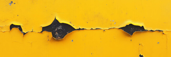 Poster - Texture of deep yellow wall revealing intense grunge and dark markings