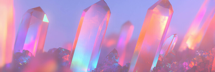 Poster - Vibrant flash of overlapping crystal flares in a dense cluster of radiant colors