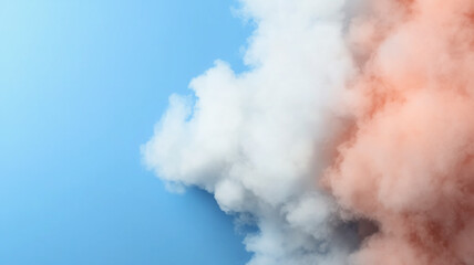 Poster - Abstract Pastel Clouds: A soft and ethereal image showcasing a vibrant orange and white smoke cloud, gracefully swirling against a serene blue background.