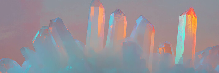 Aufkleber - Dim crystal flares emitting soft pastel glow in a tranquil environment at dusk