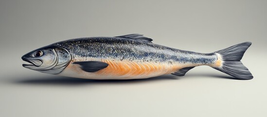 Aufkleber - Realistic depiction of a salmon fillet showcasing shades of silver and orange, positioned diagonally against a soft neutral background.