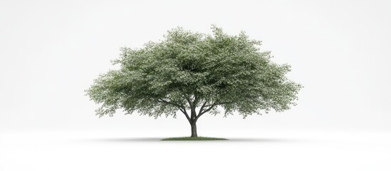 Aufkleber - Lush green tree with wide canopy positioned centrally on bright white background, ideal for design and advertising in tropical contexts.