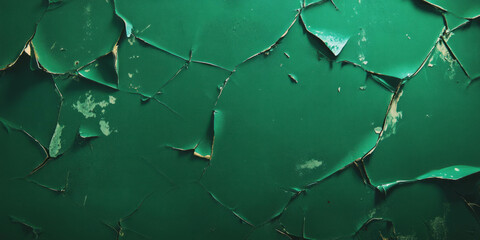 Poster - Emerald green wall texture with peeling paint and dark stains revealing vintage character