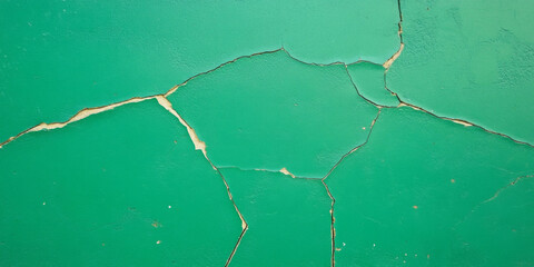 Poster - Emerald jade green wall texture shows cracked plaster and rough grunge details