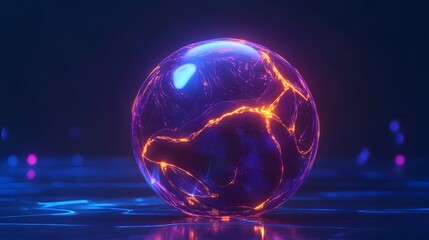 Leinwandbilder - a glowing ball with a purple and orange glow on a dark surface
