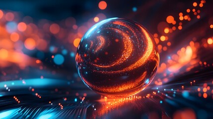 Leinwandbilder - a glass ball with a glowing orange glow on a dark background