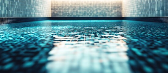 Aufkleber - Indoor swimming pool with shimmering turquoise water and intricate mosaic tiles reflecting light, creating a tranquil and luxurious ambiance.