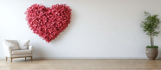 Poster - Heart-shaped floral wall art in a modern living room with a cozy armchair and potted plant against a clean white wall, wooden floor ambiance.