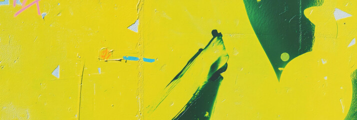 Poster - Fluorescent yellow wall showcasing vibrant graffiti and grunge artwork in urban setting