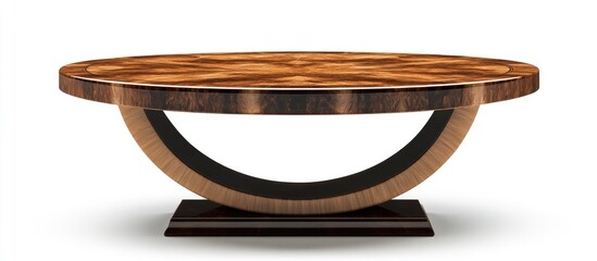 Aufkleber - Art Deco coffee table featuring an intricate circular wood design in warm tones displayed centrally against a clean white background.