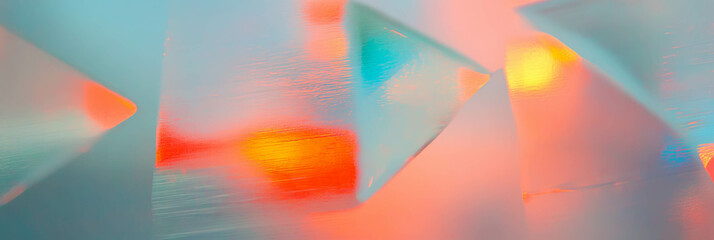 Poster - Frosted glass texture featuring geometric shapes illuminated by soft, colorful light
