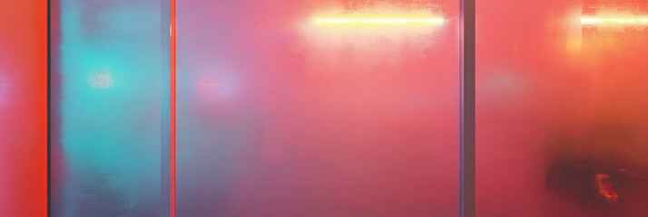 Poster - Frosted glass texture illuminated by vibrant neon accents in a modern space