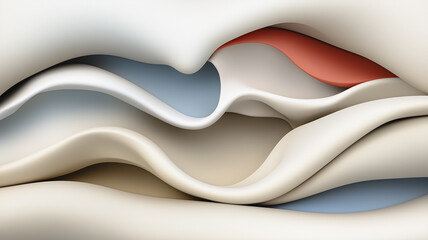 Poster - Abstract Fluid Forms:  A mesmerizing abstract image featuring flowing, undulating forms in calming pastel shades of cream, light blue, and coral.