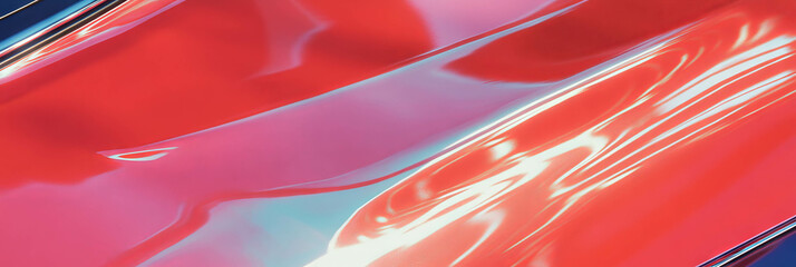 Poster - Glossy plastic surface with chrome trim reflecting vibrant colors and sharp angles