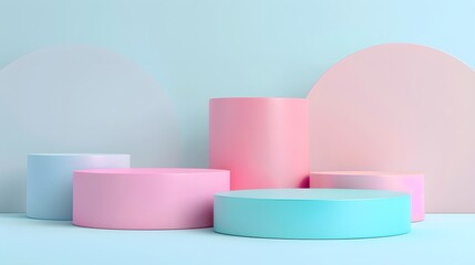 Poster - a group of colorful round objects on a blue background