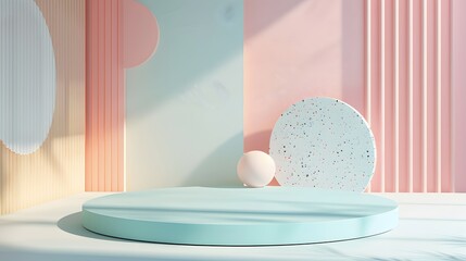 Poster - a round table with a white top and a pink and white background